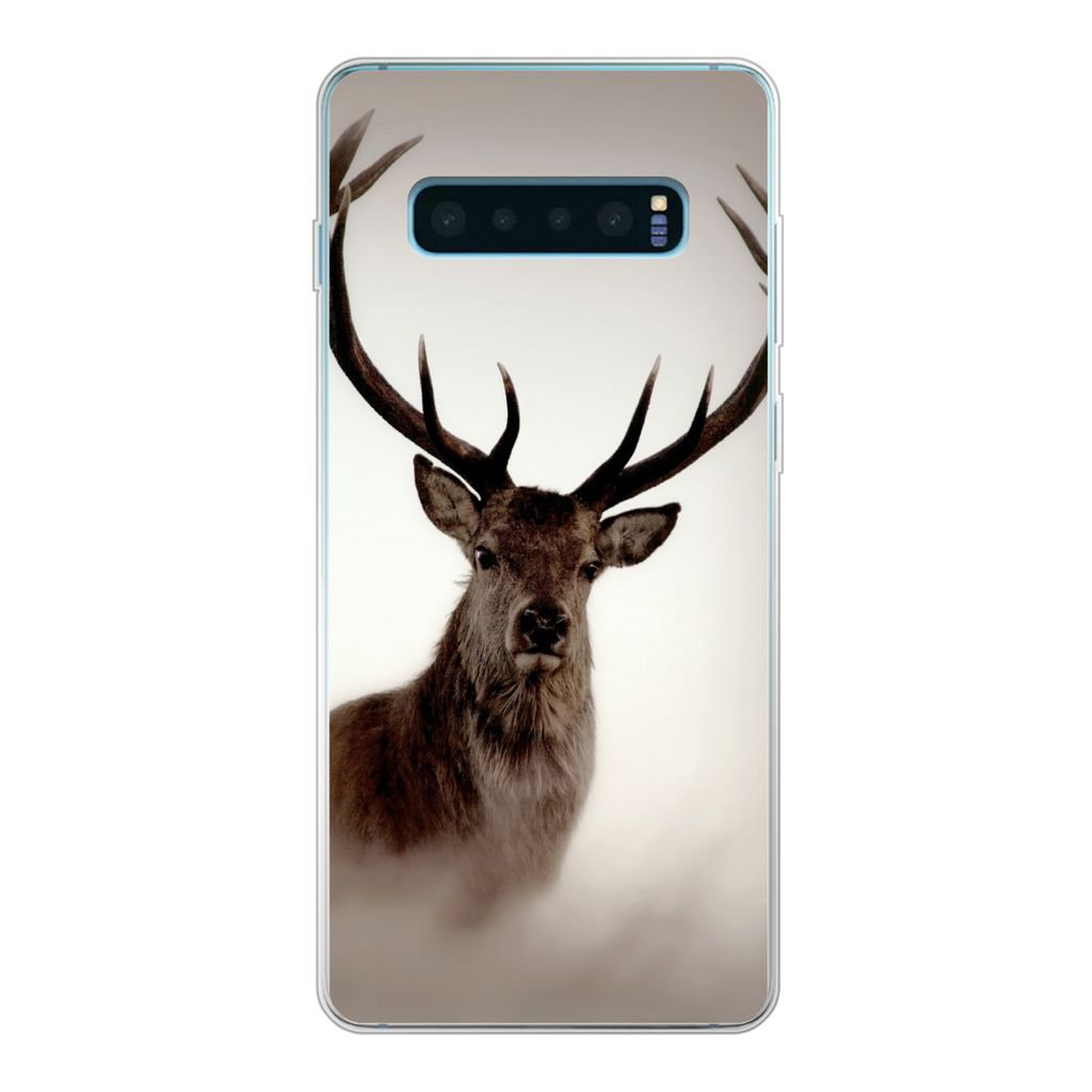 MuchoWow Handyhülle Schutzhülle Hülle für Samsung Galaxy S10 Plus Porträt - Hirsch - Geweih Silikon Softcase Handy Hülle - Schutzhülle