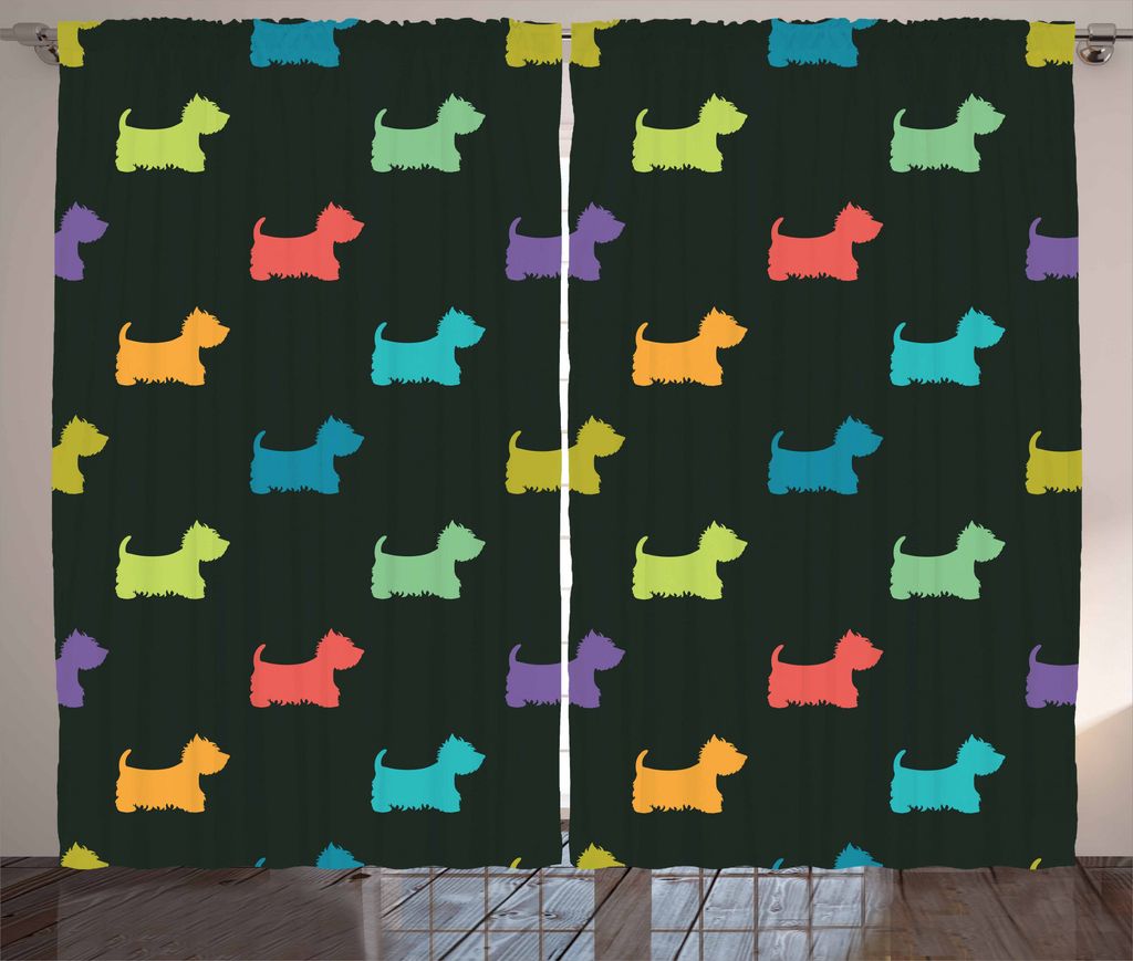 ABAKUHAUS Hundeliebhaber Rustikaler Vorhang, Terrier-Silhouetten, Wohnzimmer Universalband Gardinen mit Schlaufen und Haken, 280 x 175 cm, Mehrfarbig