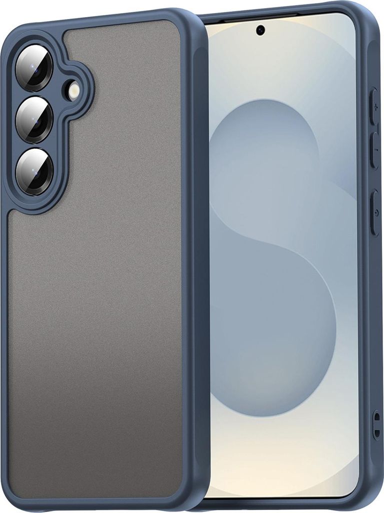 Matt Hülle für Samsung Galaxy S25 mit Kameraschutz, Transluzente Matt Rückseite Stoßfeste Handyhülle Blau