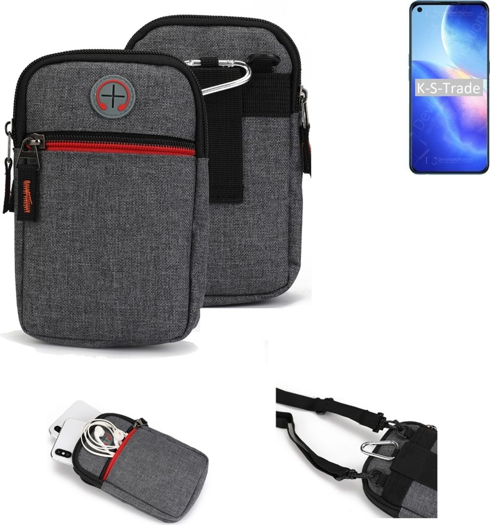 K-S-Trade Holster Gürteltasche kompatibel mit Oppo Find X3 Lite Handy Tasche Schutz Hülle grau Zusatzfächer 1x