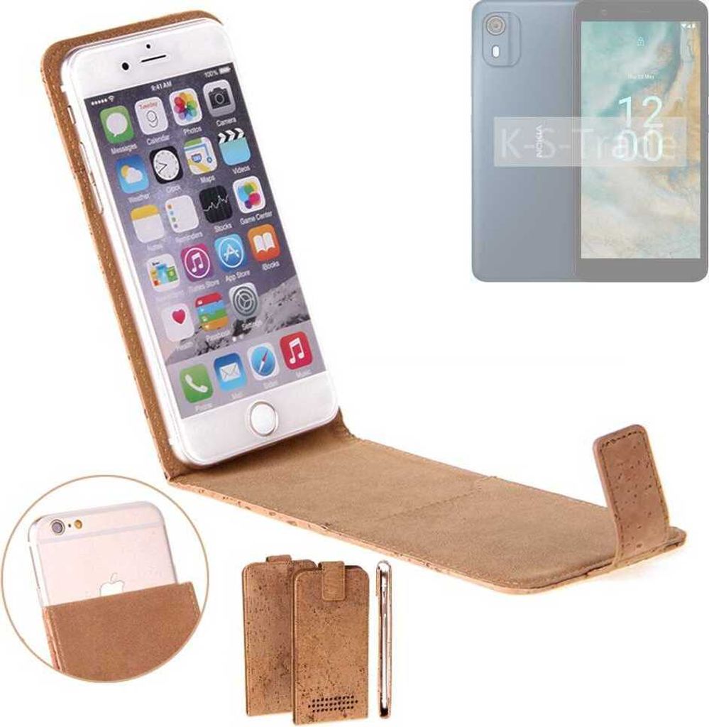 K-S-Trade Handyhülle kompatibel mit Nokia CO2 Kork Hülle Flipstyle Case Schutzhülle Kork Case Hülle Flip cover Klapphülle Klapp, braun 1x