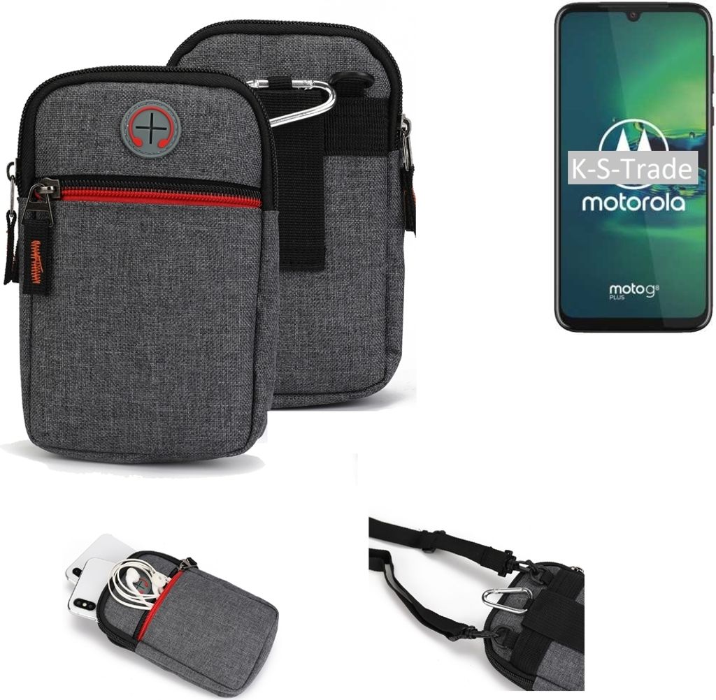 K-S-Trade Holster Gürteltasche kompatibel mit Motorola Moto G8 Plus Handy Tasche Schutz Hülle grau Zusatzfächer 1x