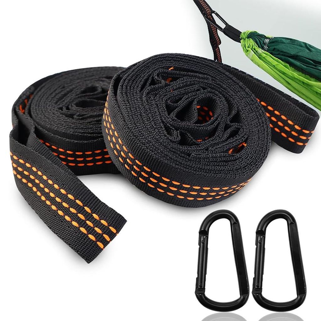 Hängemattenbänder Länge 3m Menge 2 Stück Tragfähigkeit 300 kg Material Polyester mit 2 Karabinerhaken Aufhängung und Tragetasche für Outdoor...