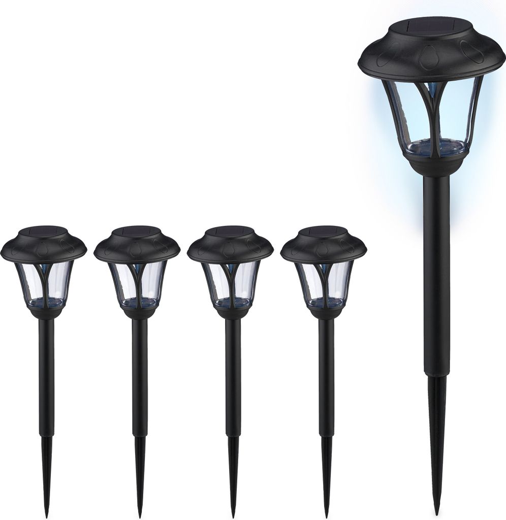 Relaxdays Solarlampen 5er Set, LED Solarlicht mit Erdspieß, HxD: 39 x 11 cm, moderne Gartenbeleuchtung, draußen, schwarz