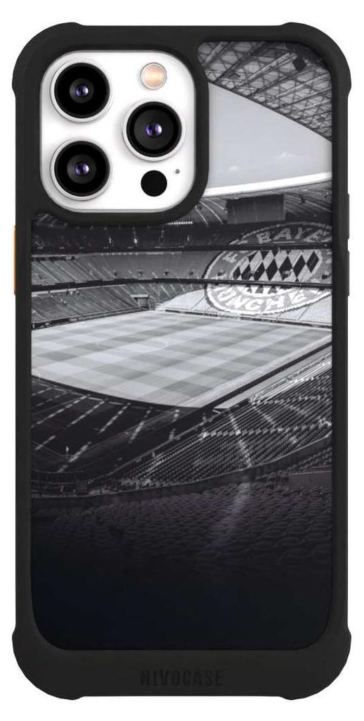 NIVOCASE Hülle für Apple iPhone 14 Pro Max Stoßfeste Handyhülle NIVOmax Case Schwarz FC Bayern München FCB Stadion