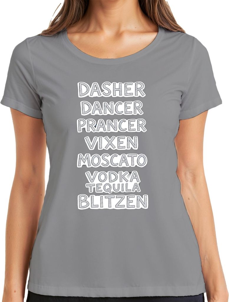 Dasher Dancer Prancer Vixen Moscato Vodka Geschenk Lustig Party Damen T-Shirt, Grau, L