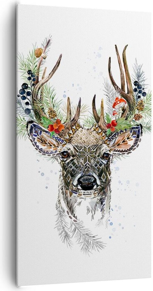 Bild auf Leinwand - Leinwandbild - Einteilig - Surrealismus Hirsch Boho - 65x120cm - Wand Bild - Wanddeko - Wandbilder - Leinwanddruck - Bilder - W...
