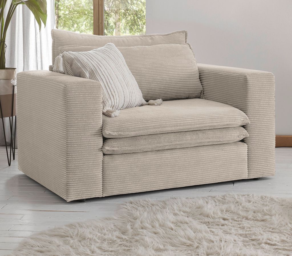 Loveseat Sessel "Pesaro" in beige Cord Loungesessel 125 cm
