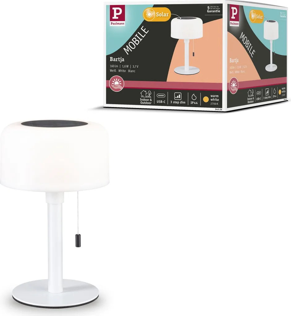 Lampe solaire Paulmann Bartja avec batterie Lithium et capteur de nuit