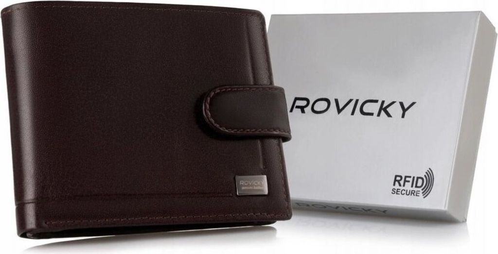 Rovicky | Herren Portemonnaie, mit Lederverschluss, Naturleder, Braun, 12x9.5 cm