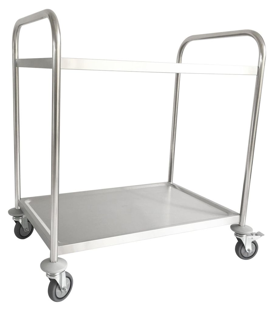 STIER Edelstahl-Servierwagen, 4 Lenkrollen, 810x460x900 mm, Tragfähigkeit 100 kg, Edelstahl, 2 Böden, Küchenwagen