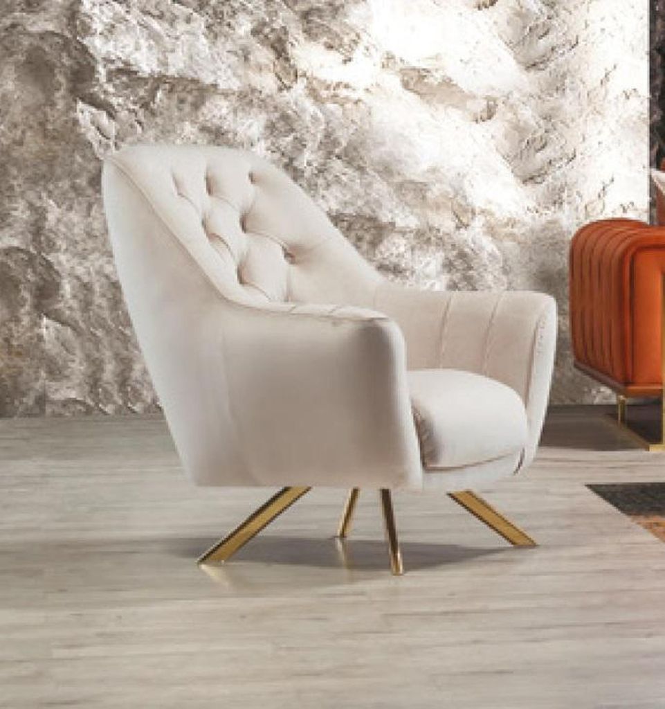 Sessel 1 Sitzer Beige Chesterfield Luxus Design Einsitzer Möbel Stoff Textil