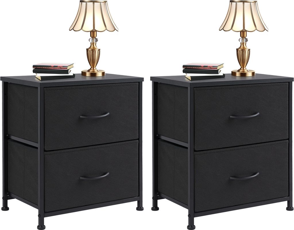 Sweetcrispy 2er Set Nachttische, Nachtschrank Kommode mit 2 Schubladen, Beistelltisch, Sofatisch, 64 cm hoch