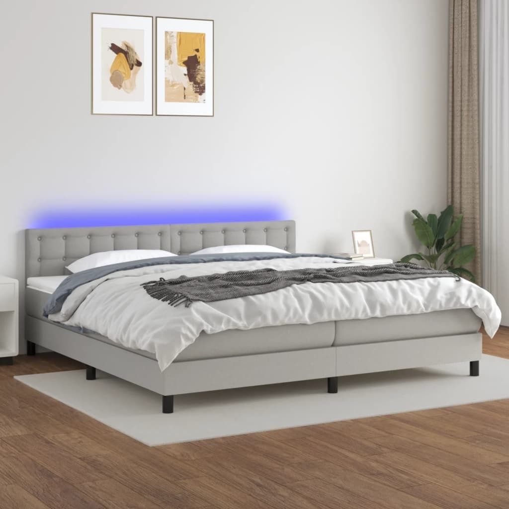 Maison Exclusive - Boxspringbett mit Matratze & LED Hellgrau 200x200 cm Stoff