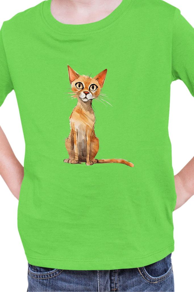 Kinder T-Shirt Funny Cats Breeds Arabian Mau Cat, 9-11 Jahr - 140 / Lime