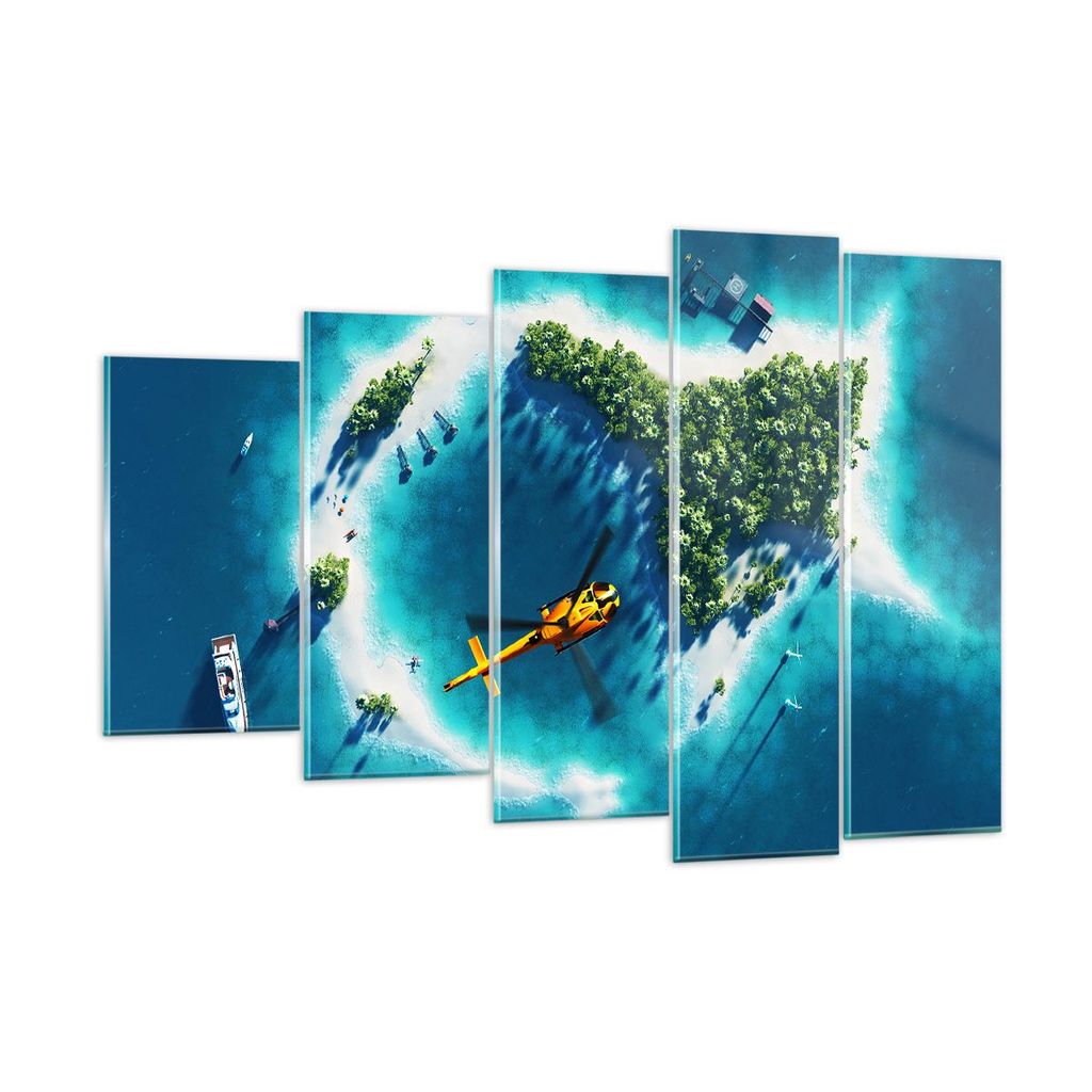 Bilder auf glas - Hubschrauber Ozean Insel Paradies - 150x100cm - Glasbilder - Wandbilder - Kunstdruck - Wanddekoration aus Glas - Glas Bilder - Wa...