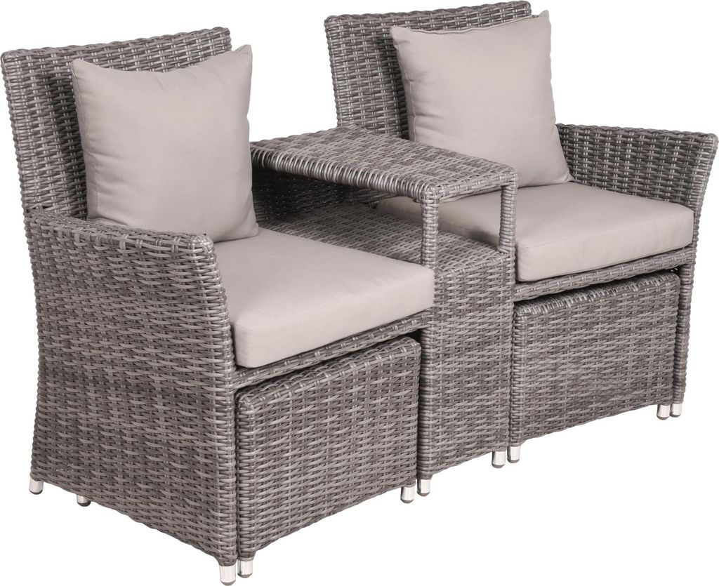 Gartenstuhl URBAN mit Hocker - Kunststoff, Grau | Relaxsessel Wetterfest Gartenstühle Outdoor
