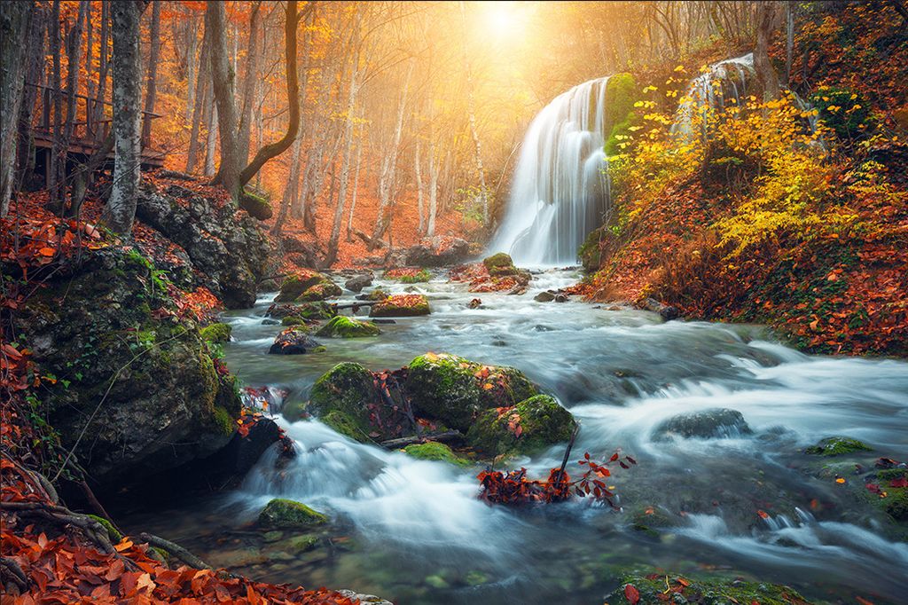 Muralo Fototapete Natur 300 (B) x 210 (H) cm Vlies Tapete Wandtapeten Wasserfall Felsen Bäume Herbst Wohnzimmer Schlafzimmer moderne Wandbilder XX...