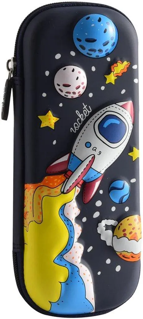 Grande pochette porte-crayons 3D noir motif vaisseau spatial galaxie