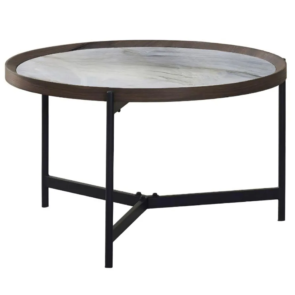Table basse ronde de salon en céramique VARENA coloris blanc bleu