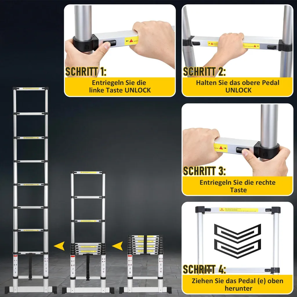 Échelle Extensible 2,6M Multi-usages Pliante pour Maison et Chantier - 6