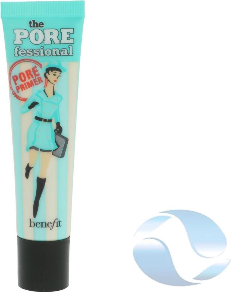 A tube of Benefit The Porefessional Pore Primer with a cartoon illustration of a woman on it.