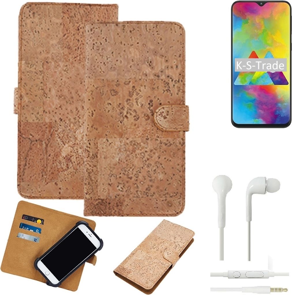 K-S-Trade Hülle kompatibel mit Samsung Galaxy M20 + in ear Kopfhörer Kork Handyhülle Cover Schutzhülle TPU Case Bumper in Hellbraun, (1x)