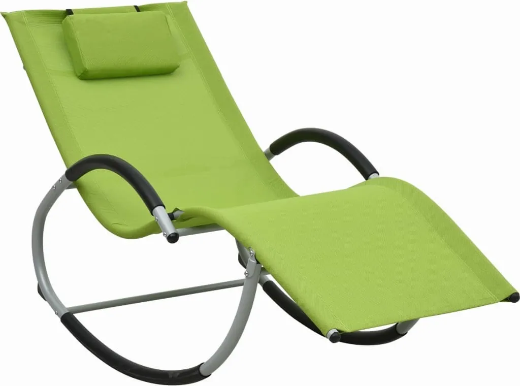 Transat de jardin inclinable en textilène vert avec coussin rembourré
