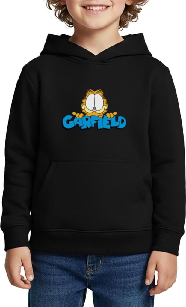 Spreadshirt Garfield Gesicht Logo Kinder Premium Hoodie, 158/164 (12 Jahre), Schwarz
