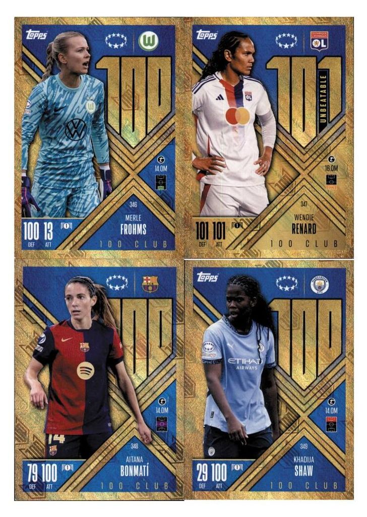 Match Attax Champions League 2024/25 EXTRA - Trading Cards - Alle 4 - 100 Club UWCL Karten