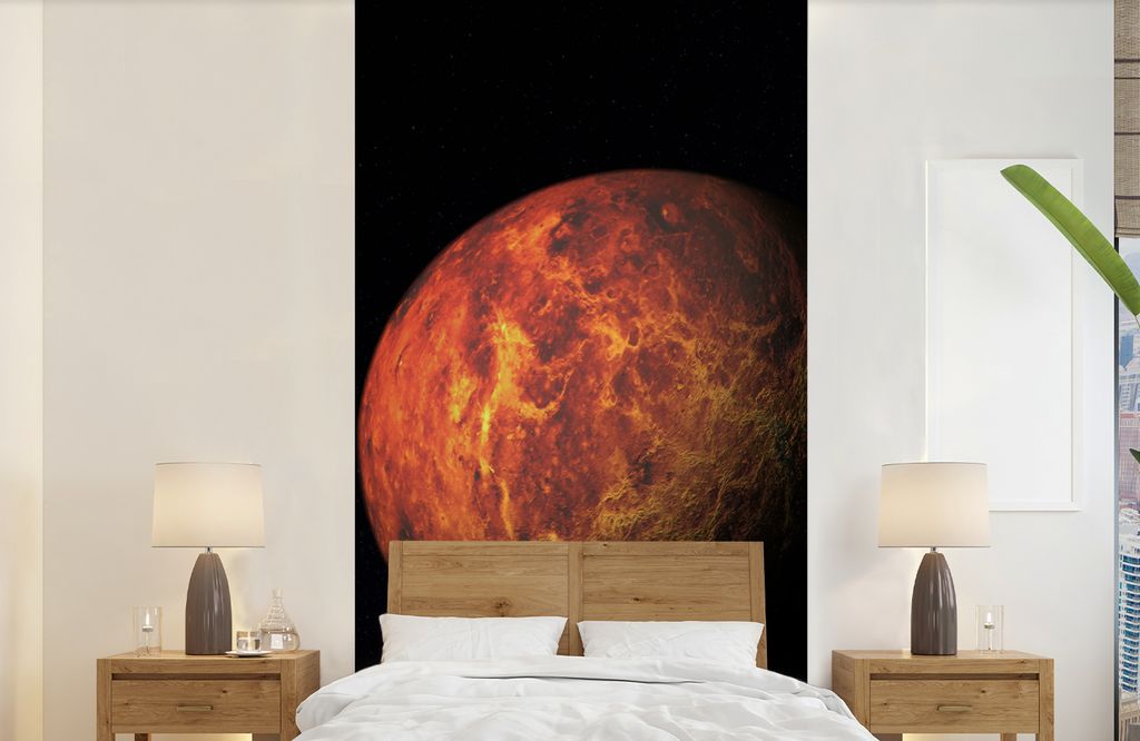 MuchoWow Fototapete für Wohnzimmer oder Schlafzimmer Wandtapete Vinyl Motivtapete Der rote Planet Mars vor einem schwarzen Hintergrund - 120x240...