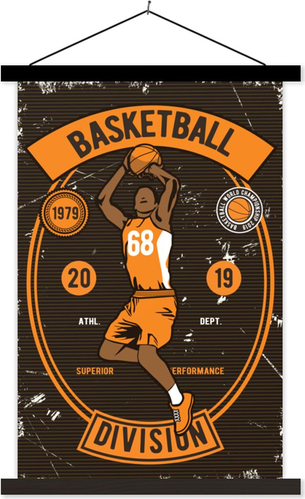 MuchoWow Textilposter Mannshöhle - Basketball - Weinlese 60x90 cm mit schwarzem Rahmen - Poster Wohnzimmer