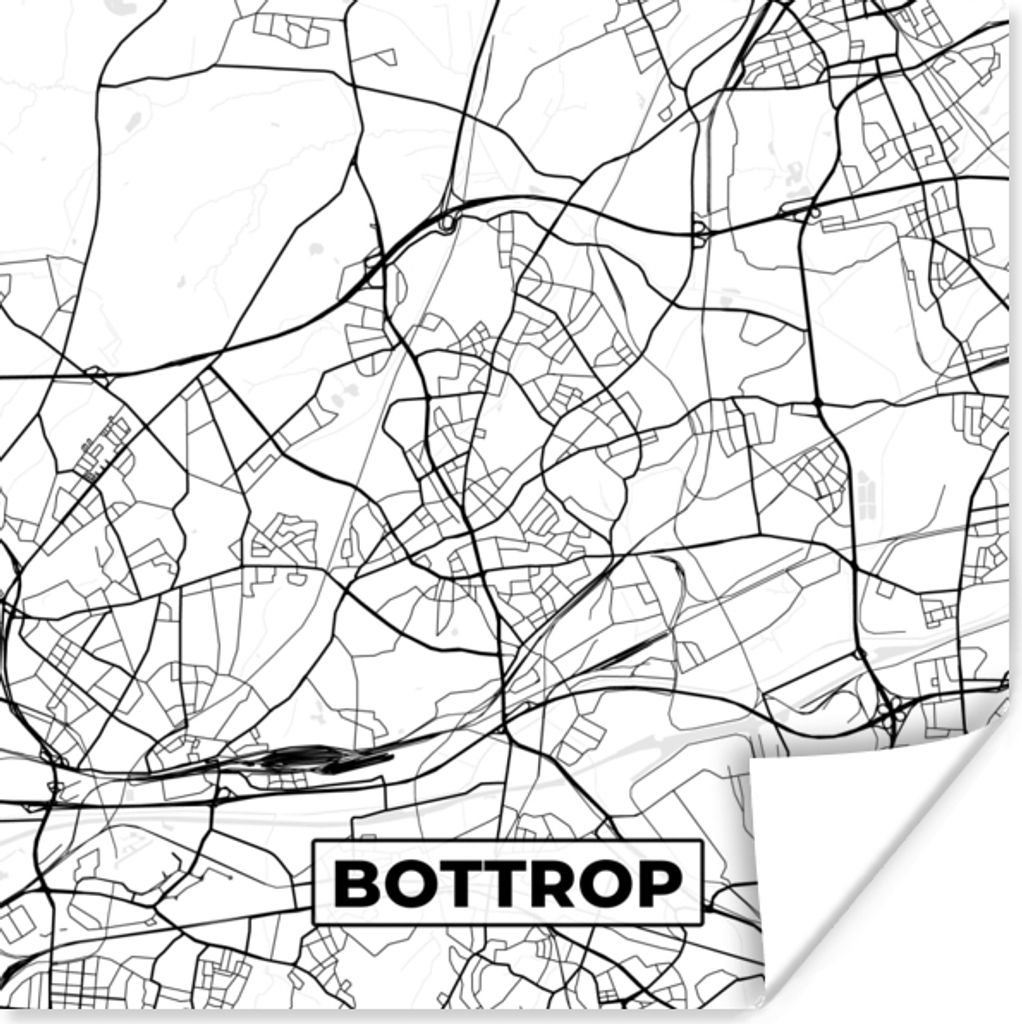 MuchoWow Poster Bottrop - Karte - Stadtplan 75x75 cm - Wand Dekoration