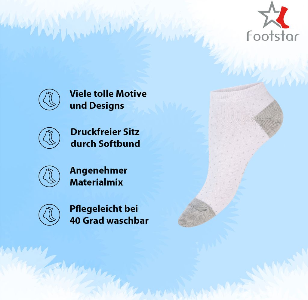 Footstar Söckchen mit Motiven für Damen (8 Paar) – kleine, kurze und niedliche Söckchen mit Motiven – grau gemischt