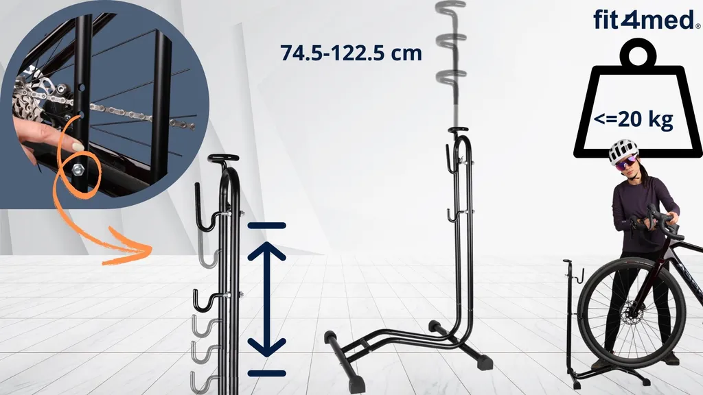 FIT4MED Support de Vélo Noir 2500g 3 en 1 - Pied d'Atelier Robuste - 6