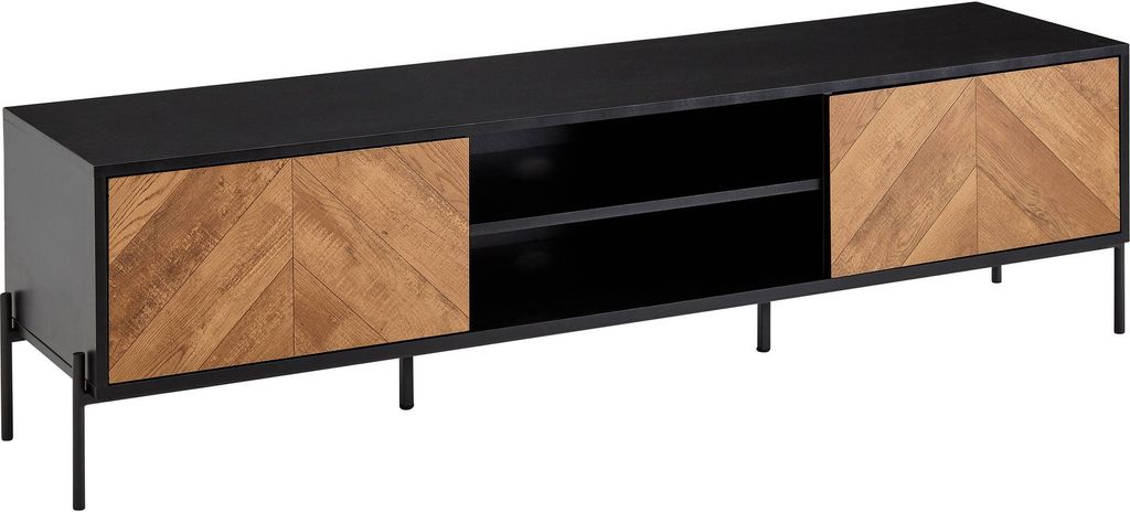 WOHNLING Lowboard Holz Schwarz / Eiche-Nachbildung Produktbild 