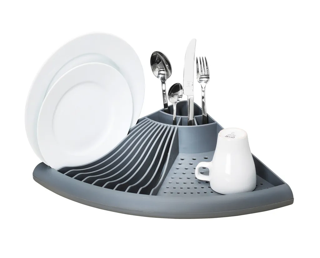 Egouttoir à vaisselle d'angle 2 niveaux - Support inox avec porte-couvert