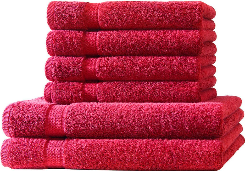 6er Set Frottee 4x Handtücher 2x Duschtücher Elegance 100% Baumwolle 500 gsm 50x100 cm 70x140 cm rot