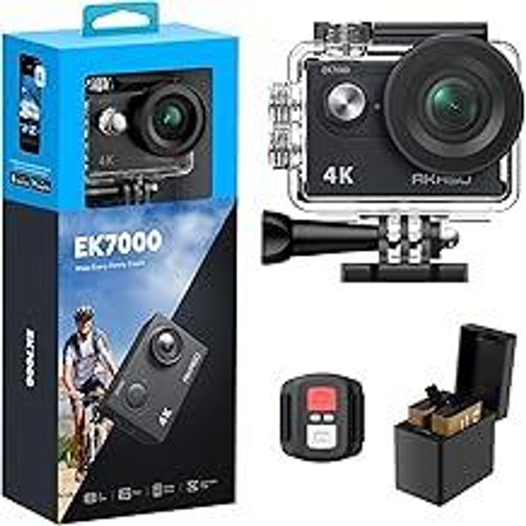 AKASO Action Cam,4K30FPS 20MP WiFi Unterwasserkamera EIS Stabilisierung 170° Weitwinkel Ultra HD Action Kamera mit 4X Zoom und 2x1050mAh Akkus-EK7...