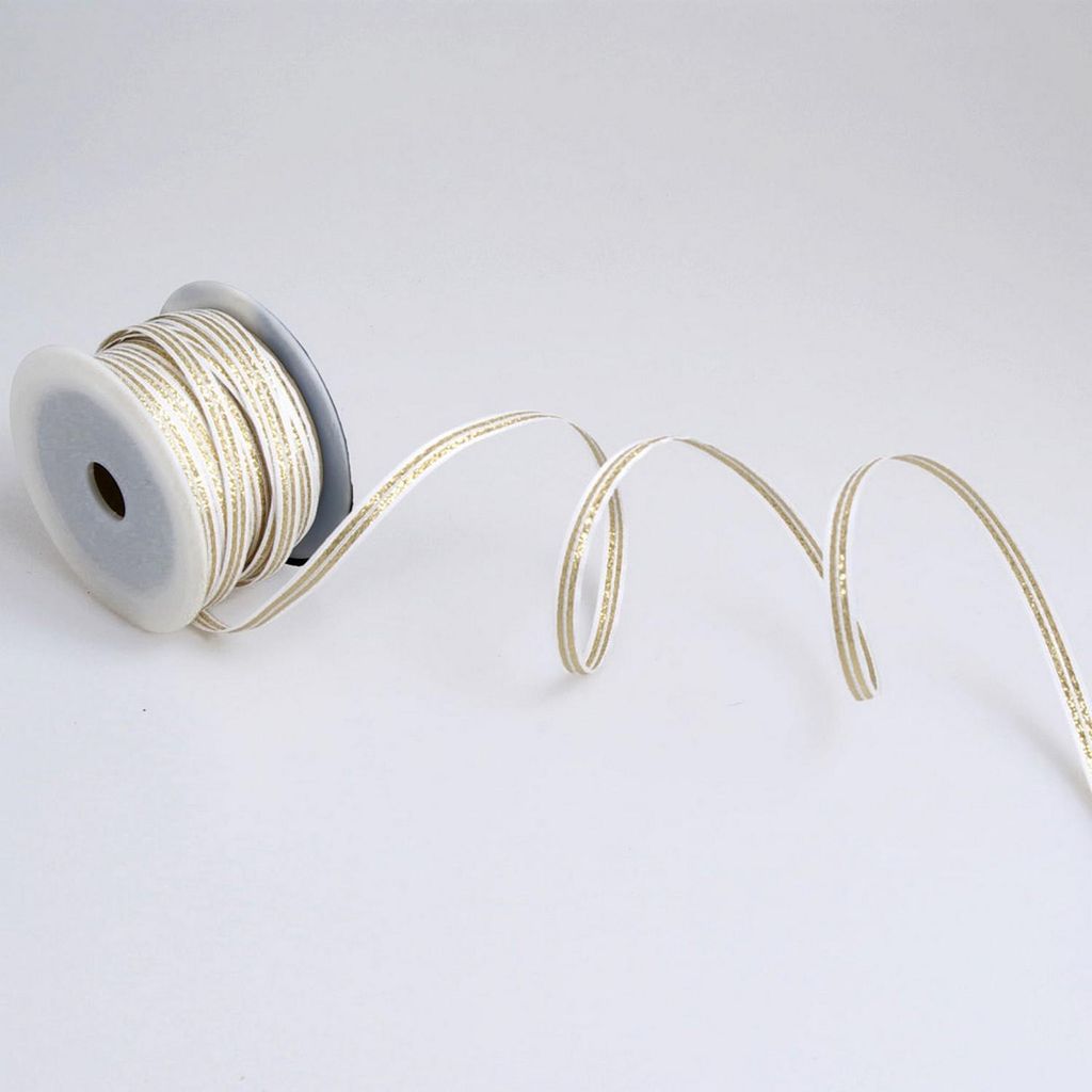 Schmales Dekoband - weiß-gold - 8 mm - 13.7 m - A18005-8-15-01