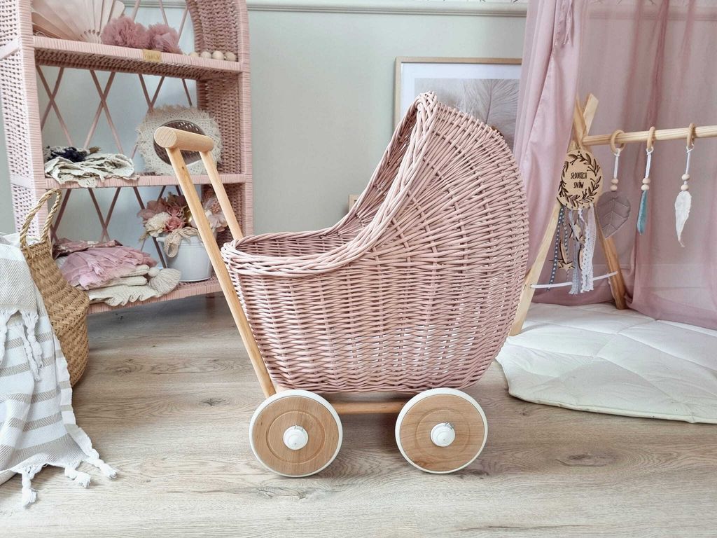 WikliBOX - Carrello in vimini per bambole Dumpy rosa sporco Immagine del prodotto 
