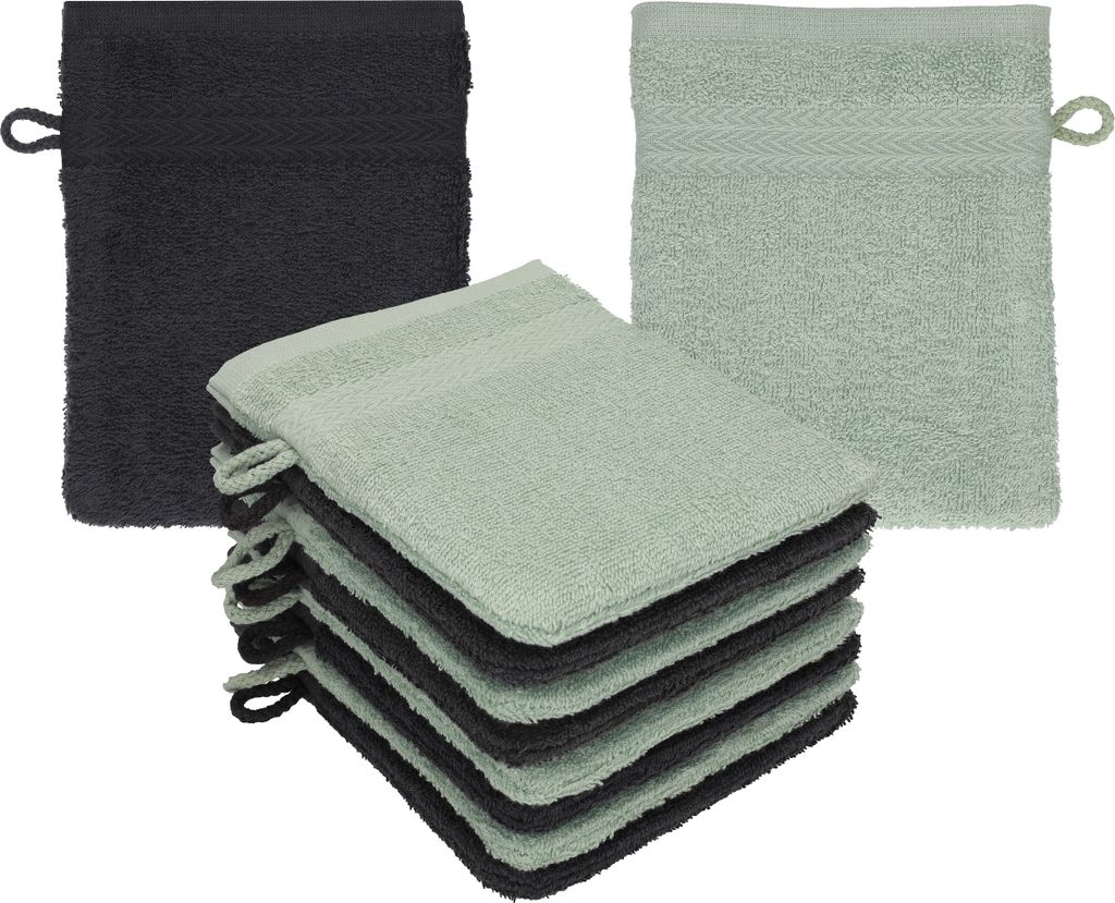 Betz 10 Stück Waschhandschuhe 16x21 cm PREMIUM 100% Baumwolle Farbe: graphit - heugrün