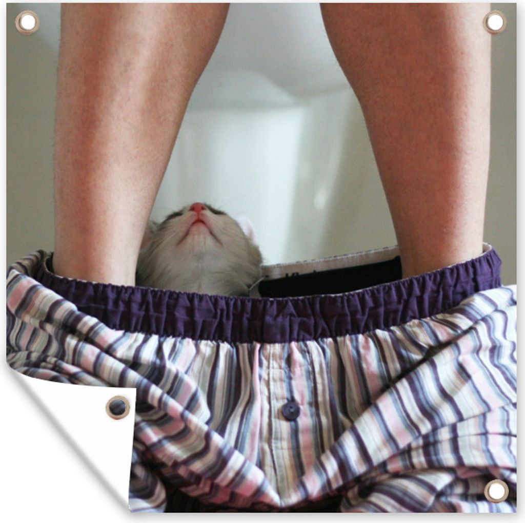 MuchoWow 50x50 cm Outdoor-Poster Gartendeko Sichtschutz Garten Poster für den Garten Katze - Hose - Toilette