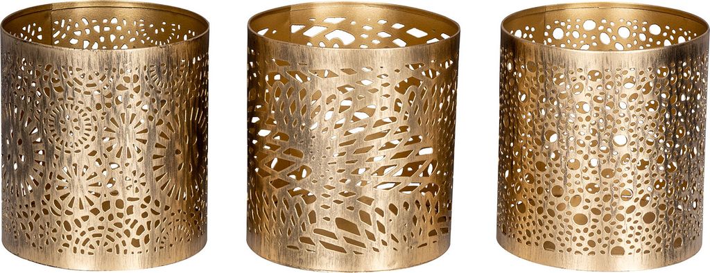 3er Set Windlicht H11cm Gold Metall Teelichthalter Kerze Deko Tischdeko Oriental
