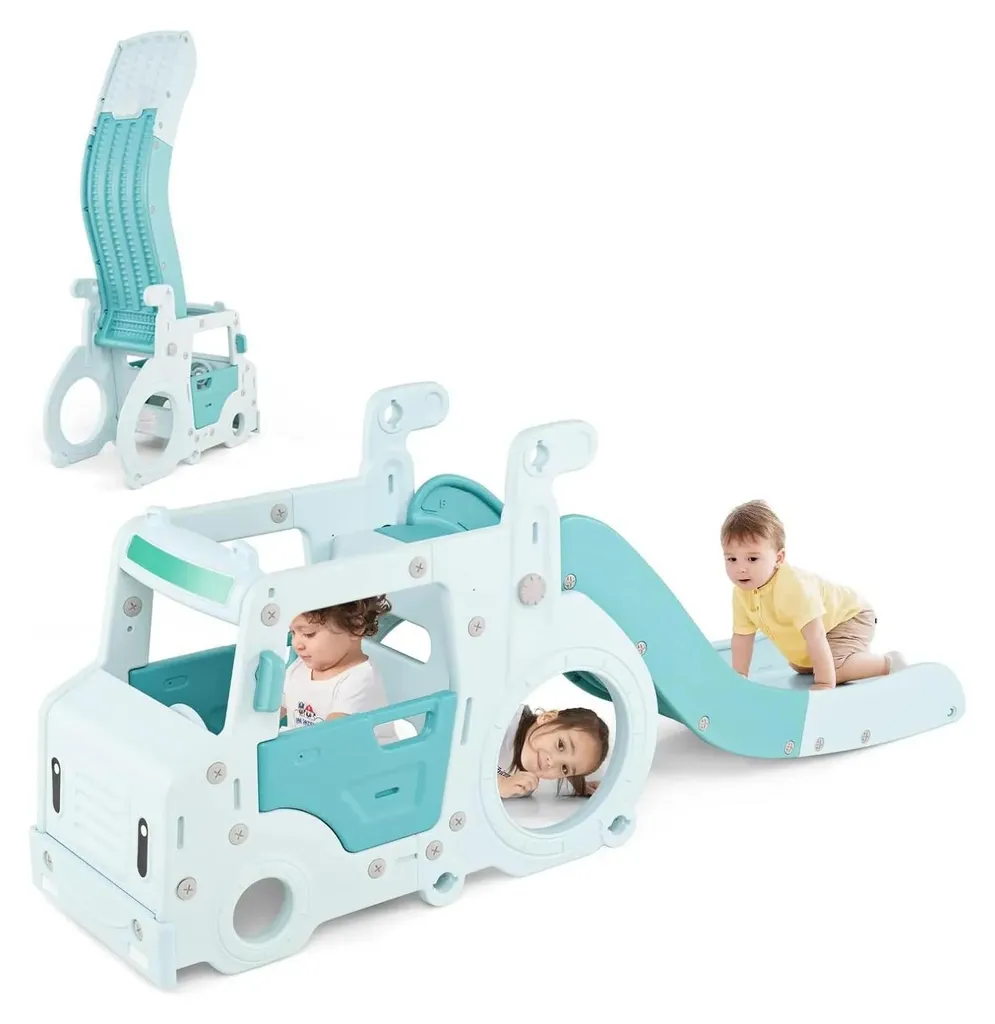Toboggan pour enfants 3 en 1 avec voiture et tunnel bleu dès 18 mois