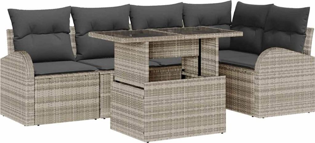 "WINTER SALE" Gartensofa Set - Balkonmöbel/Loungeset - elegantes Design - mit Speicher 6 pcs Hellgrau Poly-Rattan - 100x55x73cm - Gartensofas NeuM...