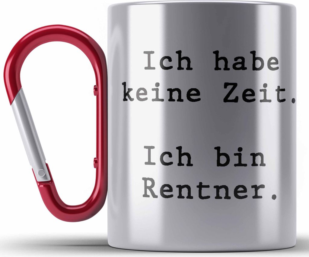 Trendation - Rentner Edelstahl Tasse Karabiner Geschenk Ruhestand Frau Mann Renteneintritt Geschenke für Männer Frauen Lustig Rentnerin Pensionie...