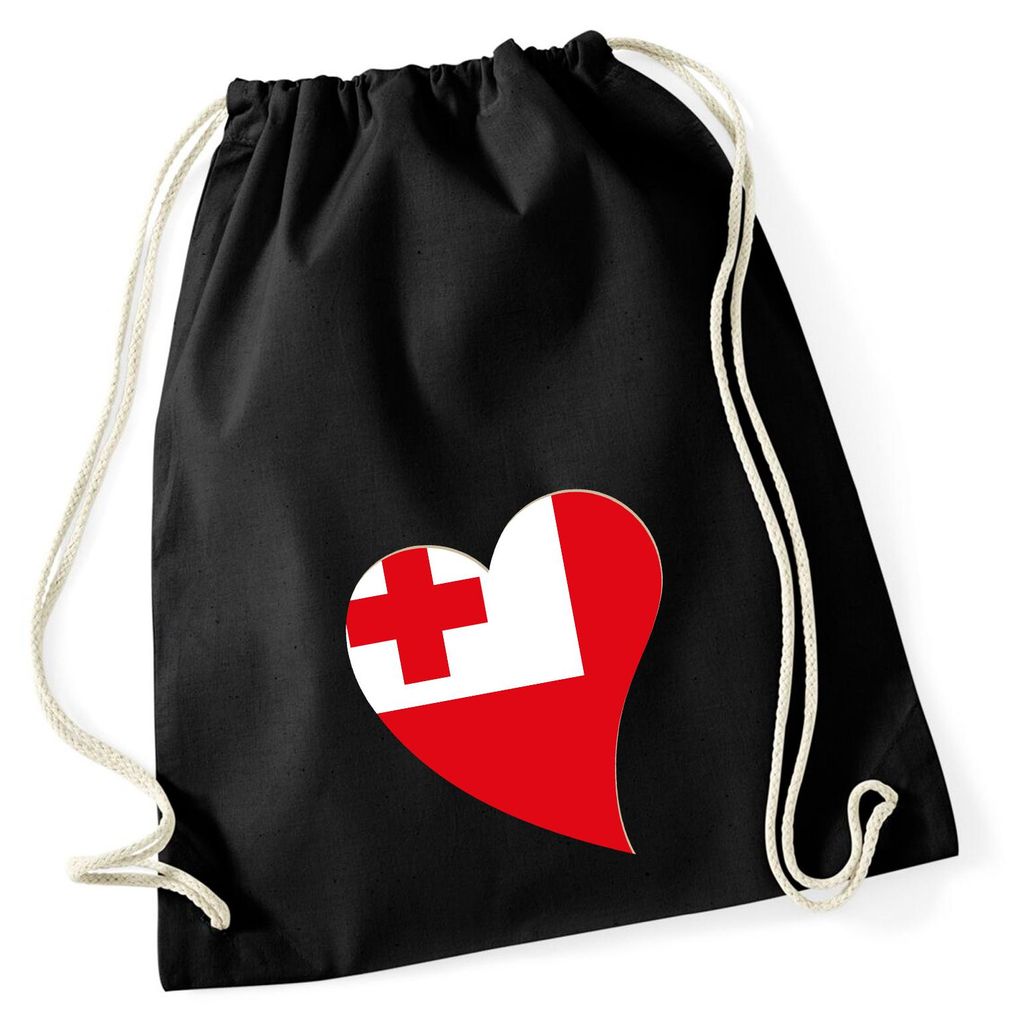Huuraa Turnbeutel Tonga Flagge Herz 12 Liter Black Baumwolle Rucksack Geschenkidee