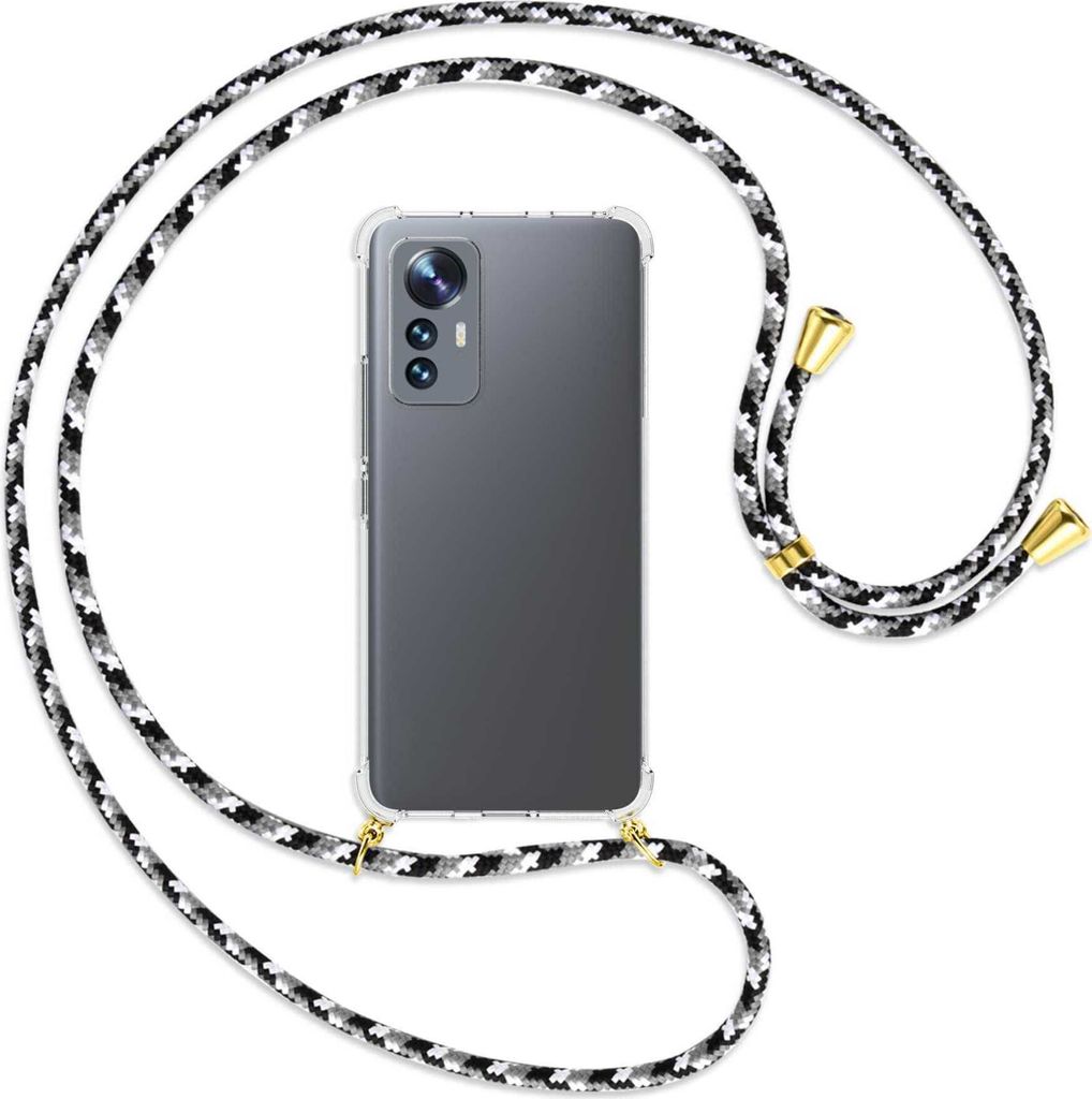 Handykette Backcover-Schutzhülle mit Band (Metall goldfarben) für Xiaomi 12 Lite - schwarz/grau/weiß