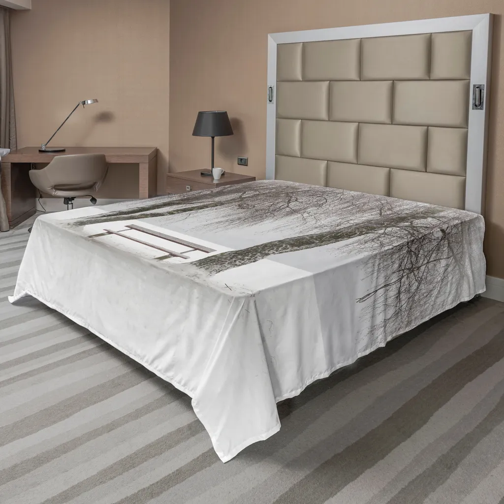 Linge de Lit Hiver 275x260cm, Drap Doux Motif Banc, Noël Blanc et Brun